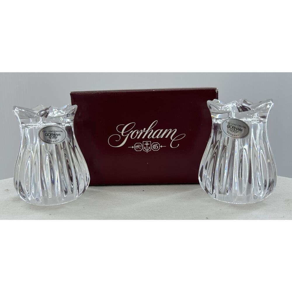 Vintage Gorham Lotus Full Lead Crystal Salt & Pepper Shakers Set C317 Germany